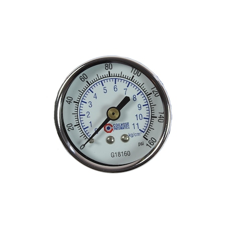 Coilhose Pneumatics 2" Chrome Dial Gauge 1/8" Back Mount 0-160 PSI G18160